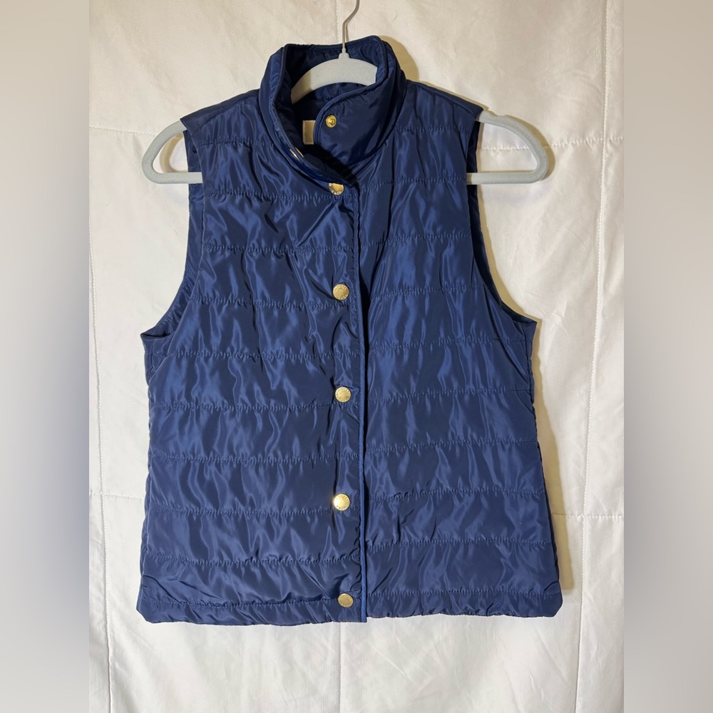 Michael Michael Kors Navy Quilted Puffer Vest Women’s Small Gold Snap‎ Front